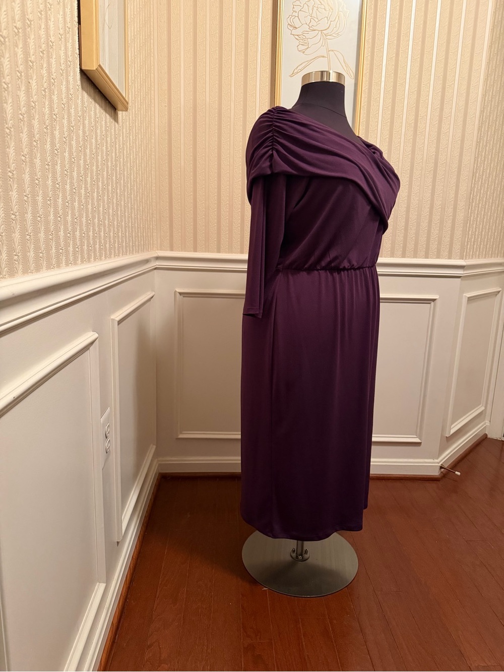 Ashley Stewart Plum Gathered-Shoulder Midi Dress